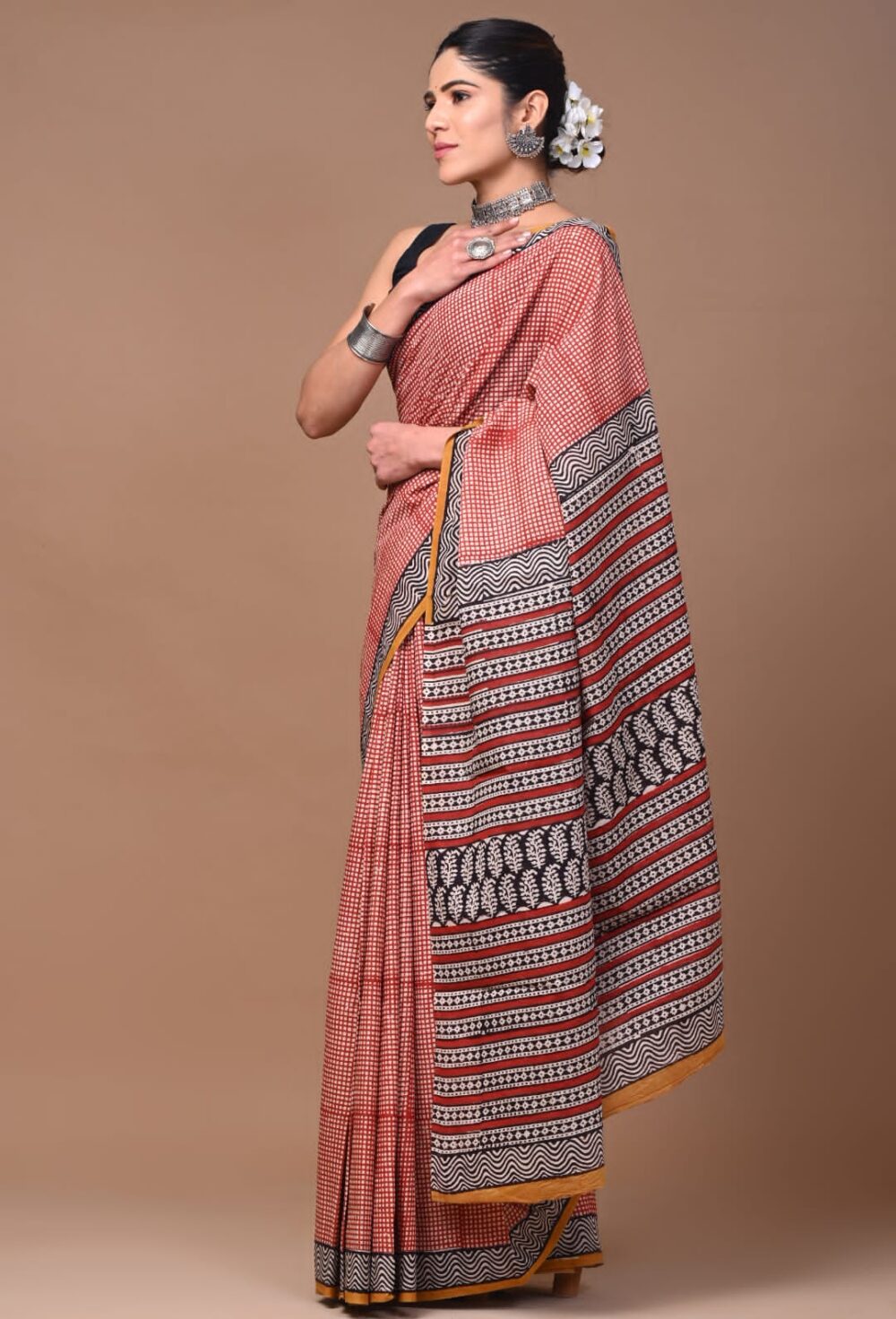 Cotton Mull Block Printed Saree CCTHA0001
