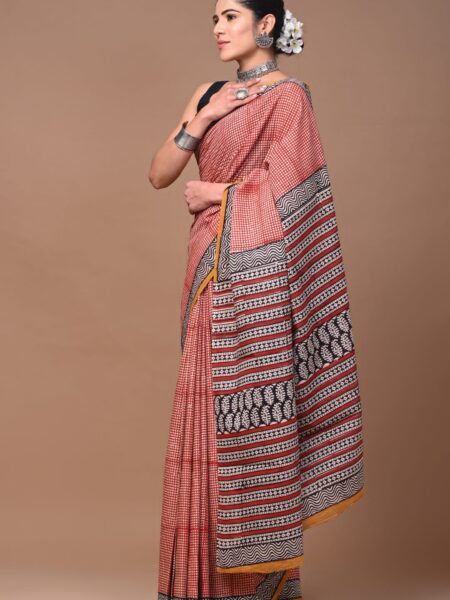 Cotton Mull Block Printed Saree CCTHA0001