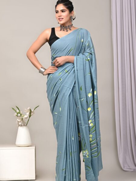 Cotton Mull Block Printed Saree CCTHA0002