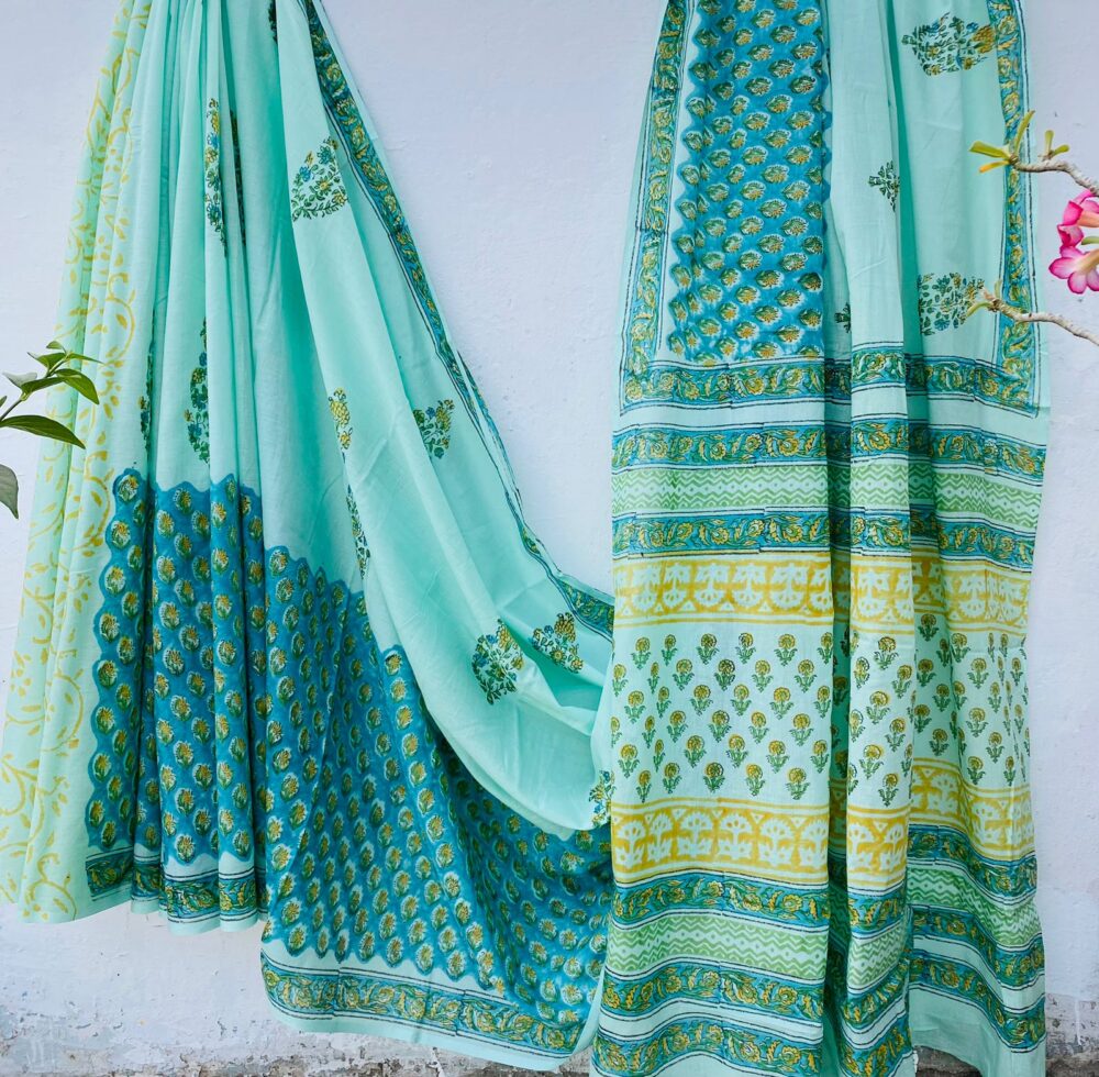 Cotton Mull Block Printed Saree CCTHA0003