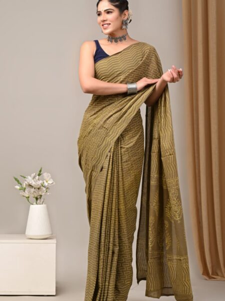 Cotton Mull Block Printed Saree CCTHA0006