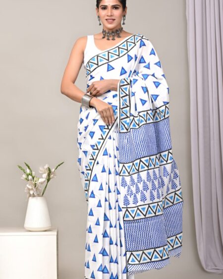 Cotton Mull Block Printed Saree CCTHA0007