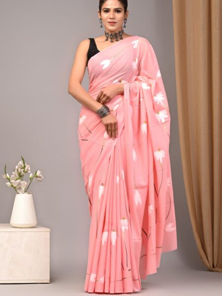 Cotton Mull Block Printed Saree CCTHA0008
