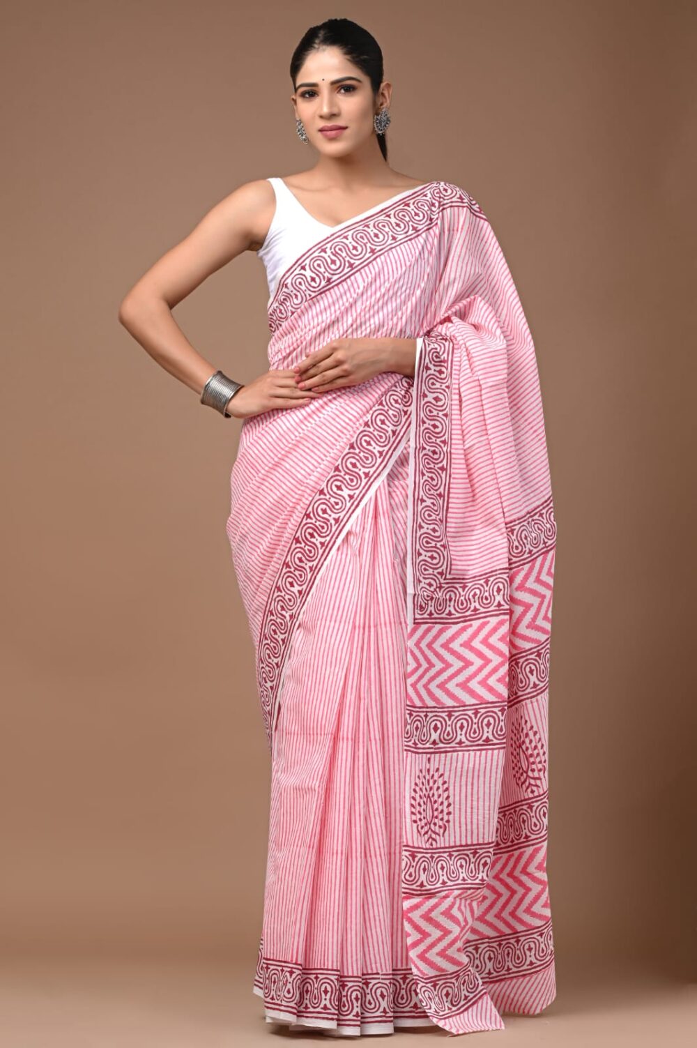 Cotton Mull Block Printed Saree CCTHA0011