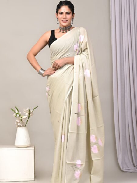 Cotton Mull Block Printed Saree CCTHA0012