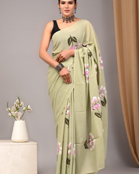 Cotton Mull Block Printed Saree CCTHA0014