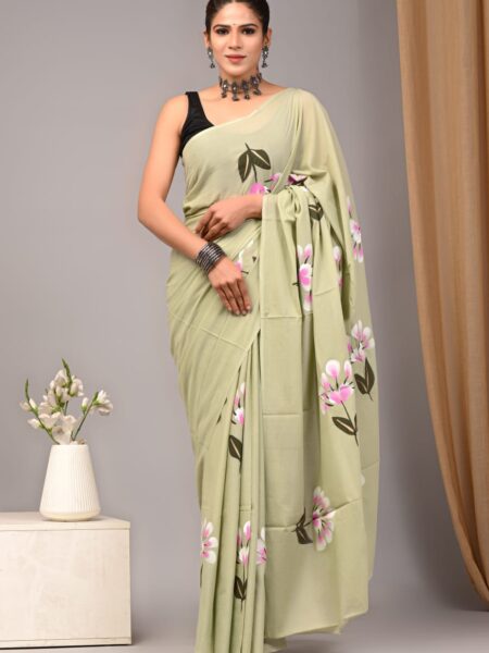 Cotton Mull Block Printed Saree CCTHA0014