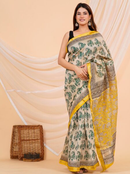 Hand Block Printed Maheshwari Silk Saree CMHA00018
