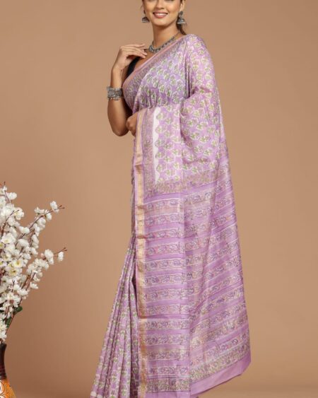 Hand Block Printed Maheshwari Silk Saree CMHA00024