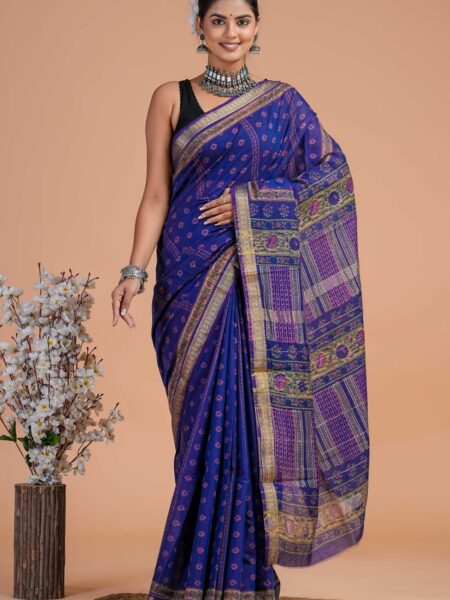 Hand Block Printed Maheshwari Silk Saree CMHA00028