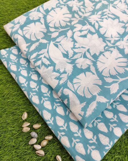 Sky Blue Cotton Fabric Combo Suit Dress Material