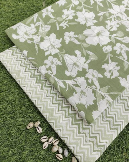 Green Cotton Fabric Combo Suit Dress Material